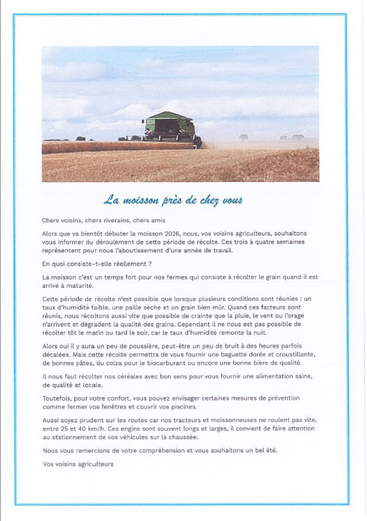 La moisson près de chez vous !